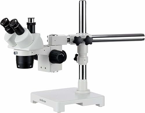 AmScope Microscopio estéreo trinocular SW-3T24X, oculares WH10x, aumento 10X/20X/40X, objetivo 2X/4X, soporte de brazo único, incluye lente Barlow