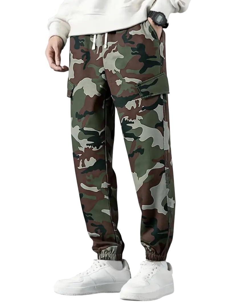 tagas Men’s Camouflage Cargo Jogger Pants | Cotton Blend Army Print Track Pants | Elastic Waist Slim Fit Casual Trousers with Pockets-picture-30