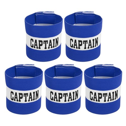 MECCANIXITY Soccer Captain Armband, Captain Arm Bands for Soccer Elastic Captain C Arm Band Sports Captain Armbands for Football Team Training Youth & Adult Blue, Pack of 5
