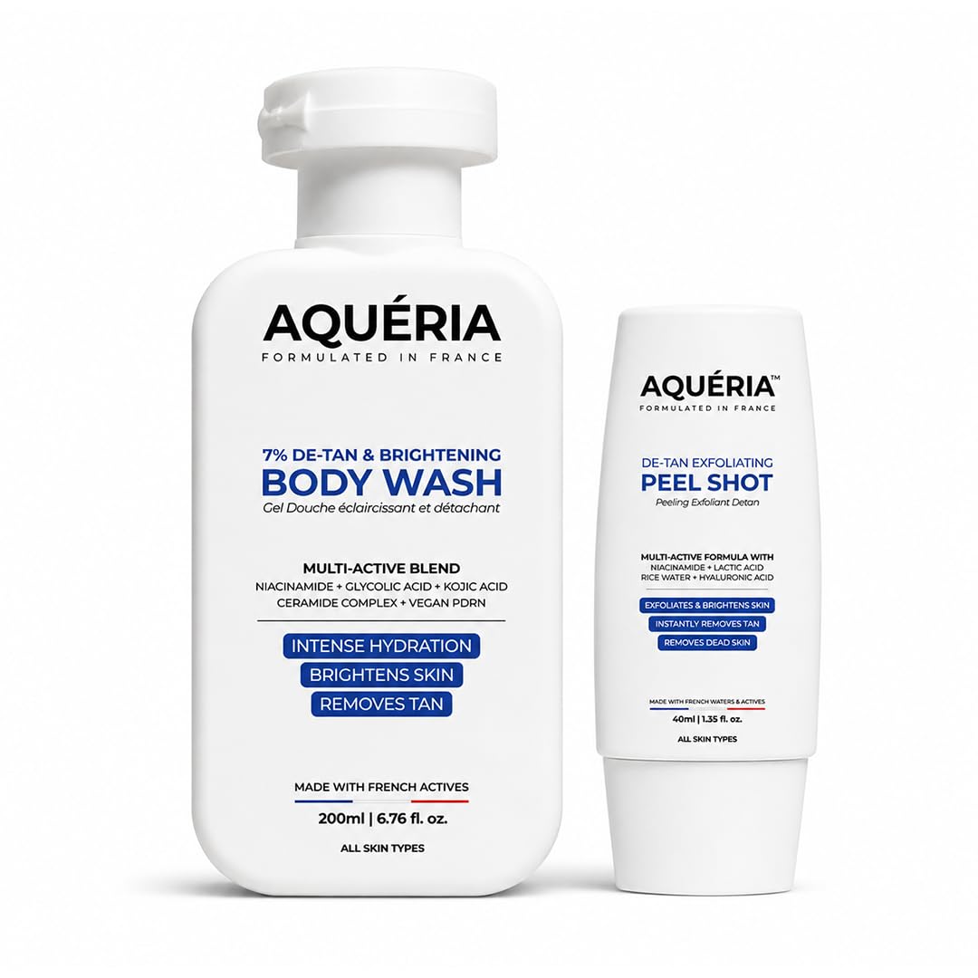 Aqueria De-Tan & Brightening Exfoliating Body Care Combo | Instant De-Tan Body Wash (200ml) + 10% Enzyme Peel Shot (40ml) | Helps Reduce Dead Skin, Dark Spots, Pigmentation & Uneven Skin Tone | Gentle Exfoliation | For Men & Women-image-43
