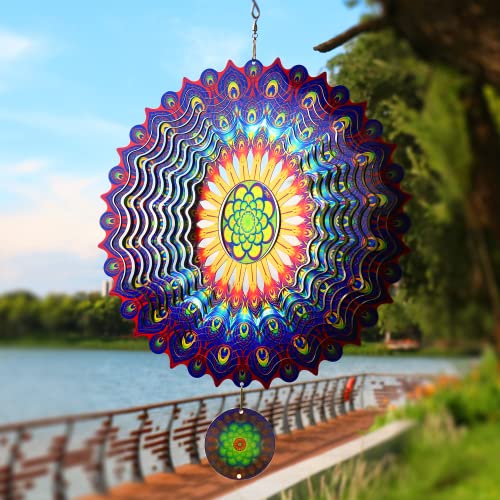 TFANUO Blue-purple Stainless Steel Kinetic Floral Wind Chime 30 cm, lila Pfau