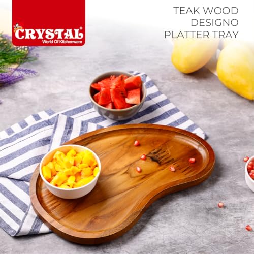 Image of Crystal Premium Teak Wood Designo Platter Tray | Wooden Serving Tray | Rustic Tray for Serving, Decoration, Storage |for Breakfast, Party, Restaurant, Coffee | Size :36 * 9 cm