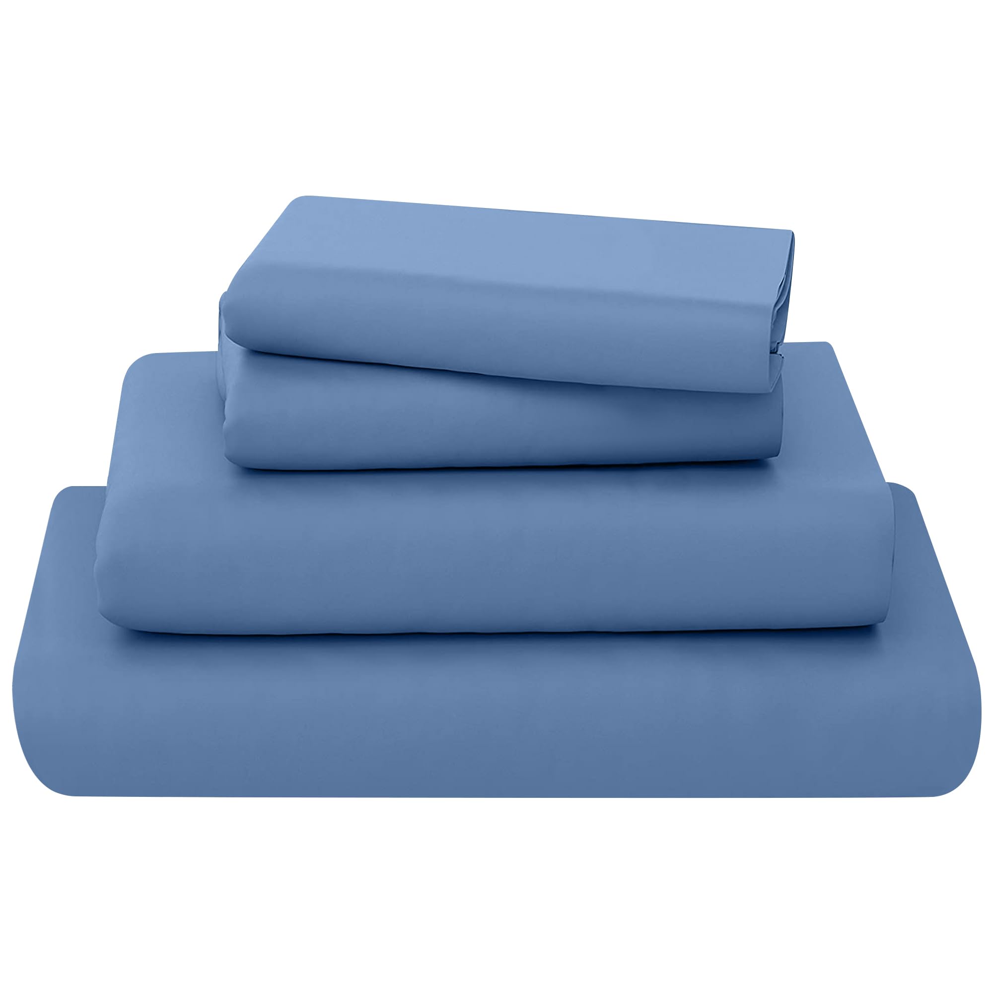 KOHSAR Mid Blue Double Bed Sheet Set - 4 Pieces Poly Cotton Sheet Set Double Size Soft Wrinkle Resistant Bedding Set - Flat Sheet + Fitted Sheet + 2 Pillowcases
