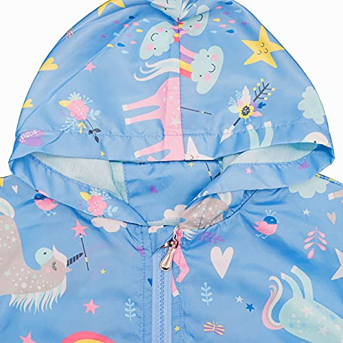 JinBei Jacket Kids Girls Hooded Coat Windbreaker Zip Long Sleeve Cloak Windproof Jackets Soft Light Thin Outwear Jacket Age 4-5 Years, Blue Horse Rainbow Print - Image 4