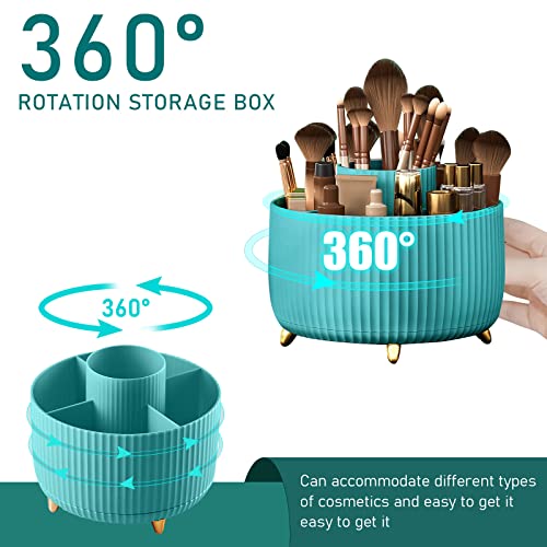 Image of Diesisa 360 Rotating Makeup Brush Organizer With 5 Sections, Spining Countertop Swivel Makeup Brush Holder for Cosmetics, Nail Polish, Art Supply, Bathroom Vanity Desktop Organizer - Blue