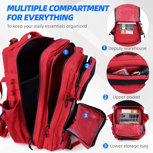 Image of gracedon Tactical Backpack for Men 3 Day Rucksacks for Trekking Camping (red)
