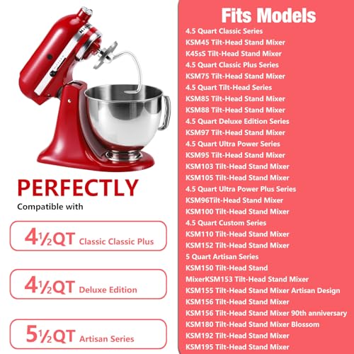 Compare 4.55QT Stainless Steel Dough Hook for KitchenAid Stand Mixer, Kitchen Aid Attachment