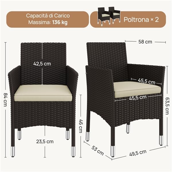 Yaheetech Set di 2 Sedie da Giardino in Poly Rattan con Braccioli e Schienale Regolabile, per Esterno