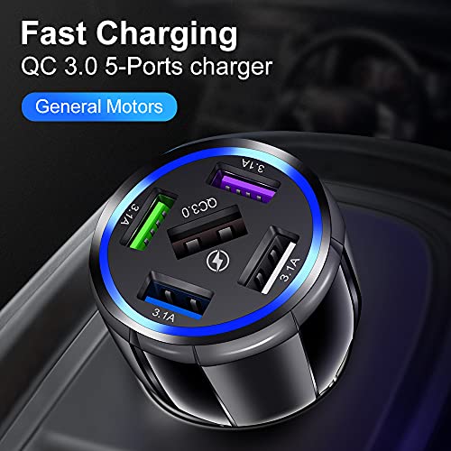 5-Port Usb Fast Car Charger, Qc3.0 Fast Charging Car Charger Adapter, 5 Multi Port Cigarette Lighter Usb Charger, Car Phone Charger Compatible With Iphone/Android/Samsung Galaxy S10 S9 Plus And More #TOP1