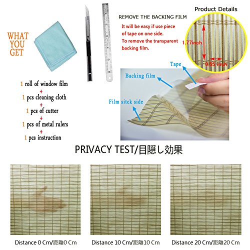 Qualsen Window Film Bamboo Static Decorative Privacy Window Films Non-Adhesive Anti Uv Window Sticker For Home Kitchen Bedroom Living Room (17.7 X 78.7Inch) #TOP2