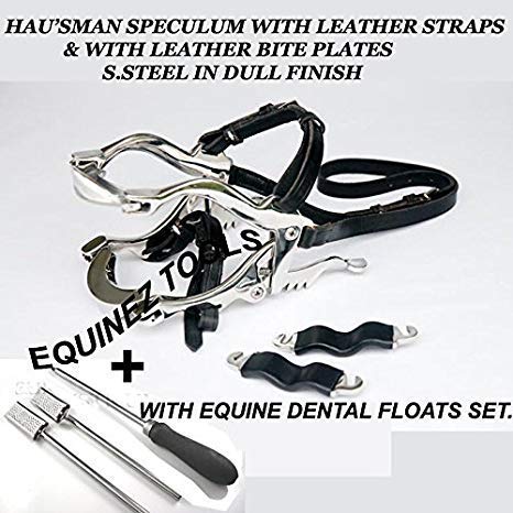 Equinez Tools Equine Dental Kit Set – McPherson Full Mouth Speculum Horse Mouth Gag with Leather Straps, Stainless Steel Dental Float Set – Veterinary Horse Dentistry Tools