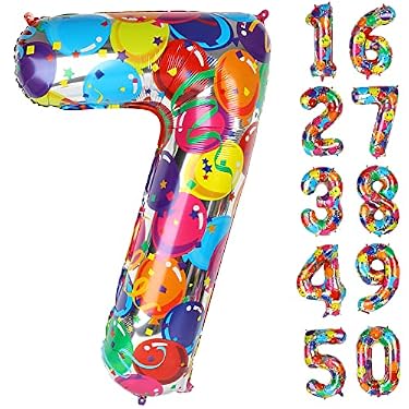 AMAZON - 40 Inch Number Balloon 7, Rainbow Seven Birthday Decorations, 7th Balloon Number,Party Decorations, 7 70 Year Old Balloon