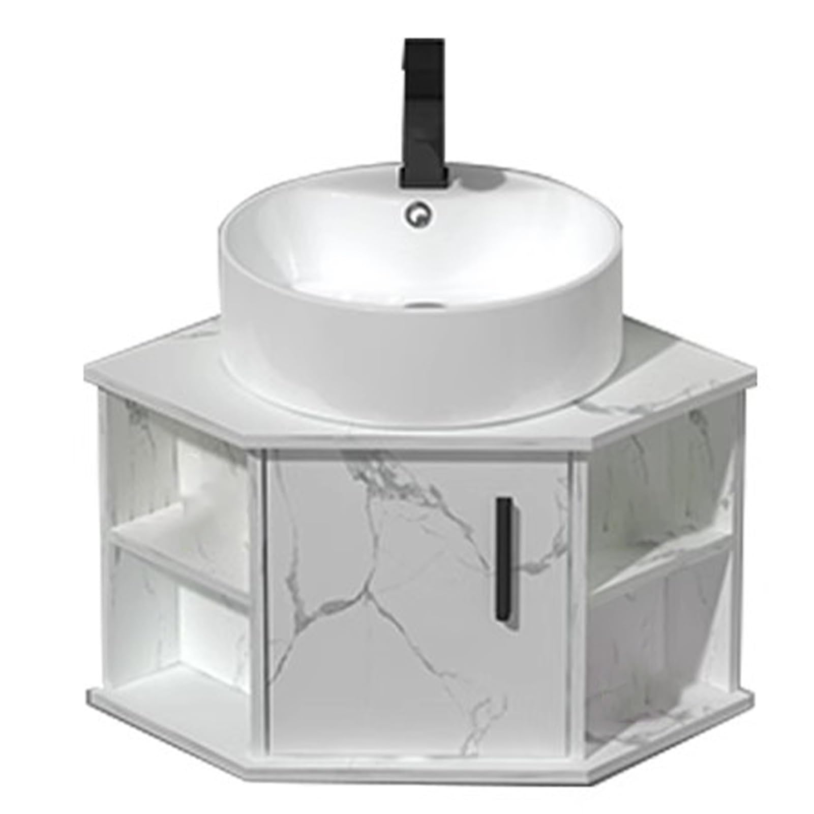 GLJTUO Small Corner Bathroom Vanity Cabinet with Ceramic Sink and Overflow Wall Mounted Corner Bathroom Sink with Storage Container