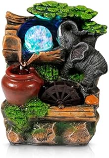 Dyna-Living Tabletop Water Fountain,Environmental Resin Meditation Fountain,Desktop Elephant Fountain,Indoor Waterfall Feature with Crystal Ball and Light for Home Office Decor Relaxation 6''X4''X8''