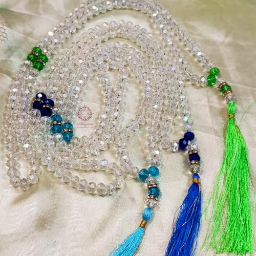 Image of Islamic Prayer Crystal Beads Tasbeeh with Silk Tassel, Skyblue Green Nevy Blue Color For Dhikar Best Gift of Hajj Umrah, Ramadan as Sadqa-e-Jariya Set of 3