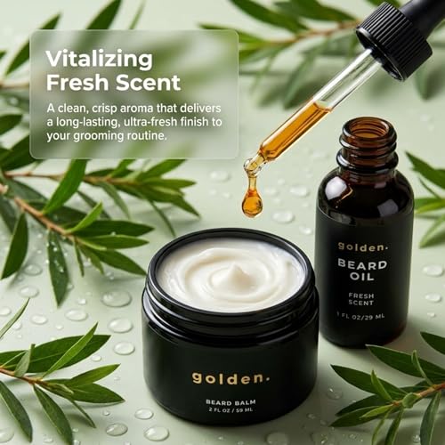 Image of Golden Grooming Beard Bundle (Regular Starter Kit) 4oz Shampoo, 2oz Balm, 1oz Oil - Fresh