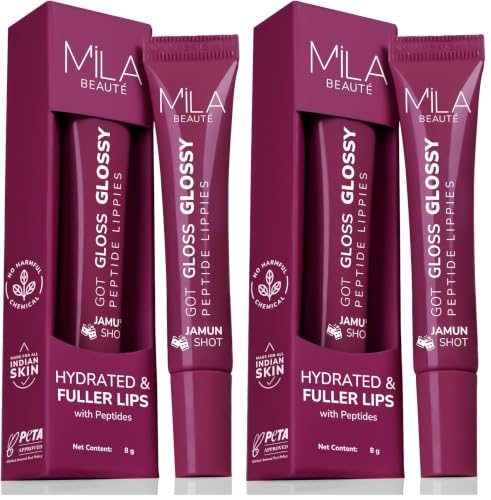 Image of Mila Beaute Peptide Lip Gloss Balm I With SPF & Hyaluronic Acid I Plump & Fuller Lips I Hydrating & Shiny Lip Balm Non Sticky I Highly Pigmented I Soft & Nourished Lips - Jamun Shot (Pack of 2)