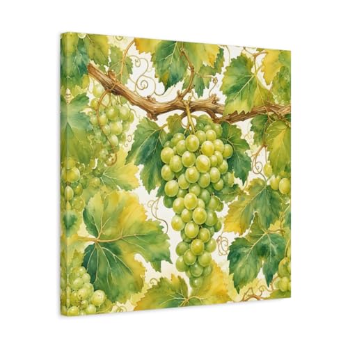 Tableau décoratif cuisine raisin vert aquarelle nature morte moderne sur toile carrée 50x50