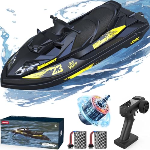 captainrc RC Turbo Jet Boot 25+KPH Brushless, 2.4GHz Adult RC Jet Ski, barco teledirigido para piscinas, lagos y ríos con 2 baterías, luz LED, alarma de batería baja (sin escobillas)