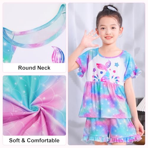 MHJY Girls Pajama Sets Ruffled Sleepwear Casual Sleeping Clothing 2pcs Flutter Sleeve Top and Shorts4