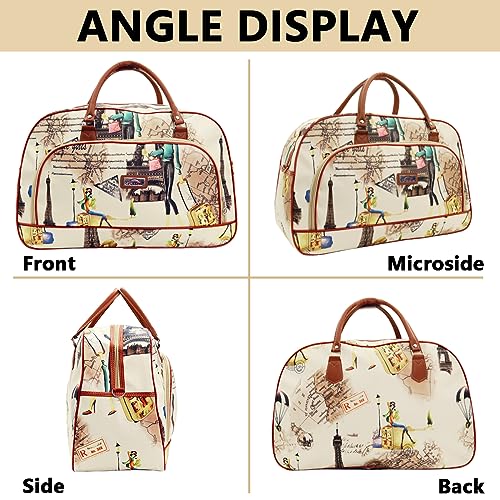 Image of PALAY Nylon Duffle Bags Travel Bags For Women Pu Waterproof Large Travel Duffel Bag Carry On Shoulder Bag With Shoulder Strap For Trip, 52 cm, Beige