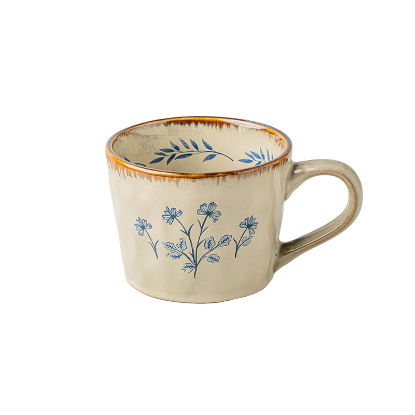 Taza de café de cerámica retro de 385 ml, taza de café simple para oficina, color rosa