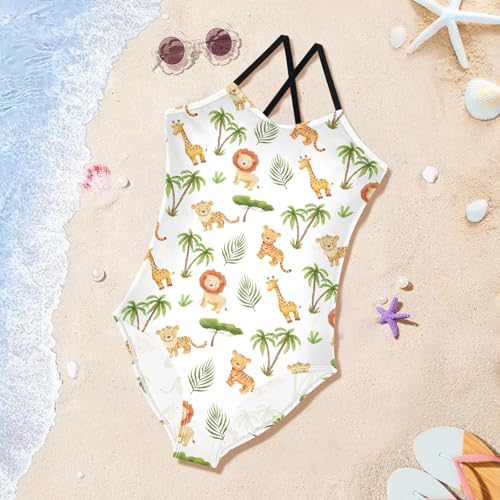 susiyo Girls One Piece Swimsuits Safari Animals Bathing Suit Quick Dry Beach Swimwear for Toddler Girl 3-10T4