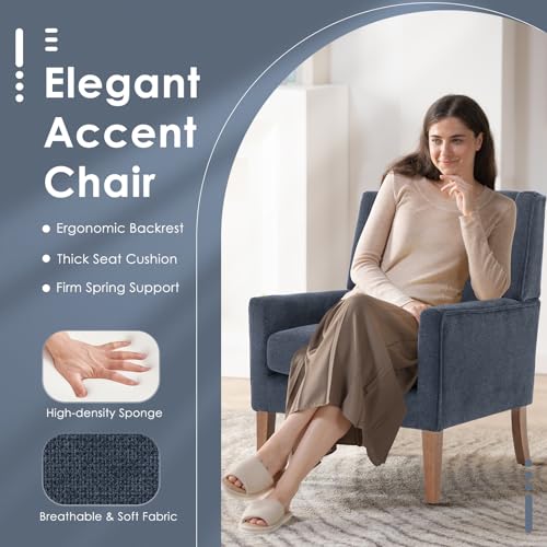 Colamy XW-2237-BLUE1 Modern Wingback Living Room Chair, Upholstered Fabric Accent Armchair thumb #2