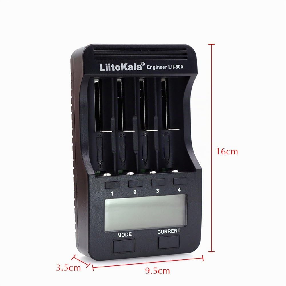 LiitoKala Lii-500 4 Intelligent Intelligent Chargeur de Batterie Kit avec Adaptateur EU pour 3.7V Li-ION / 1.2V Ni-MH Cylindrique 18650/26650/14500/21700 / AA/AAA Rechargeable Batterie