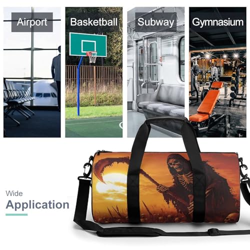 Grim Reaper Skeletons Sunset Unisex Gym Bag Travel Duffel Bags Overnight Sport Tote with Compartment for Weekender Vacation3