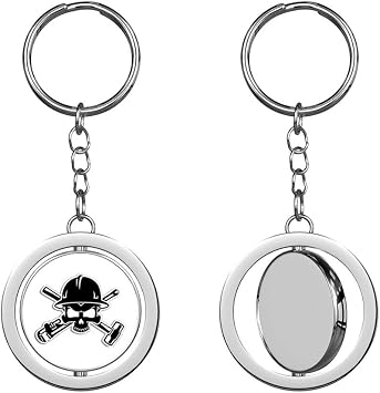 Oil Field Roughneck Skull Shaped Wells Petroleum Gas Keychain Spinning Round Chrome Metal Key Chain