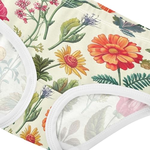 Vintage Colorful Wildflowers Cream Little Girl Panties Toddler Underwear Custom Cotton Bright Kids Briefs Undies 2t4