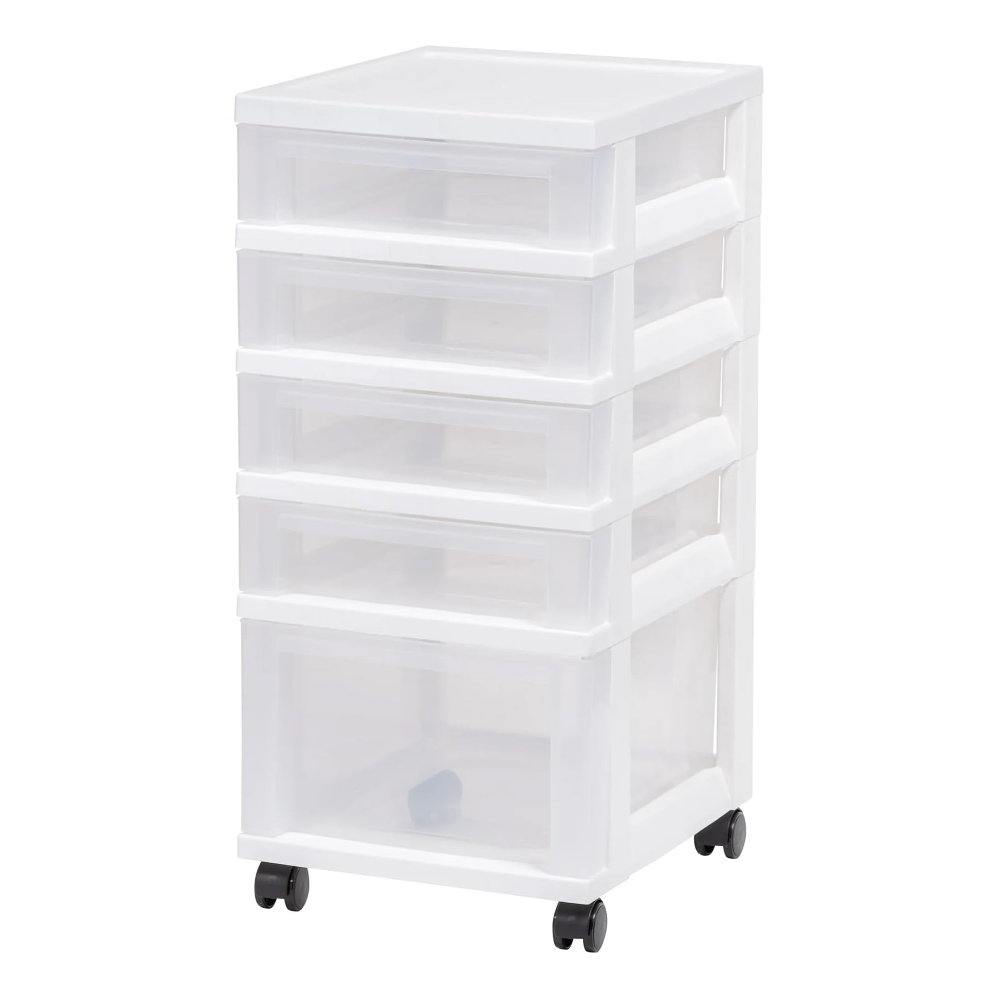 IRIS USA 5-Drawer Rolling Storage Cart with Organizer Top, White/Clear