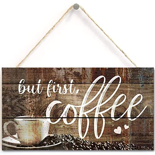 But First Coffee Signs BLTSA-19 - Placa de madeira para pendurar na parede, 12 x 6 polegadas, cor azul-marinho 182