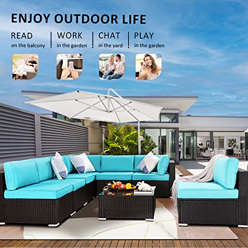 Sunvivi Outdoor Patio Couch, 2 Piece Wicker Outdoor Sectional Sofa With Removable Blue Cushions, Extra Armless Sofa Furniture #TOP3