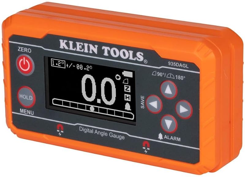 Buscador de ángulos de nivel digital Klein Tools 935DAGL con ángulos programables, mide 0 - 90 y 0 - 180 grados o rangos de diana de doble eje