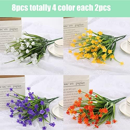 Leixi 8 Bundles Artificial Flowers Fake Outdoor Plants Faux UV Resistant Flower Plastic Shrubs Indoor Outside Hanging Decorations (Multi 4)