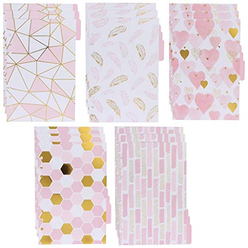 Xgood 15 Packs Binder Index Dividers 5 Patterns A5 Page Tab Insertable Indexing Cards Binder Index Page 6 Rings Planner Cards for Notebook Diary Home Office Daily Uses,Pink