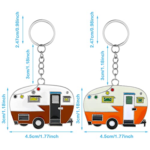 Image of Thinp 2 Pieces Camper Keychain, RV Camper Keyring Accessories for Travel Trailers Enameled Metal Retro Camping Car Keychain
