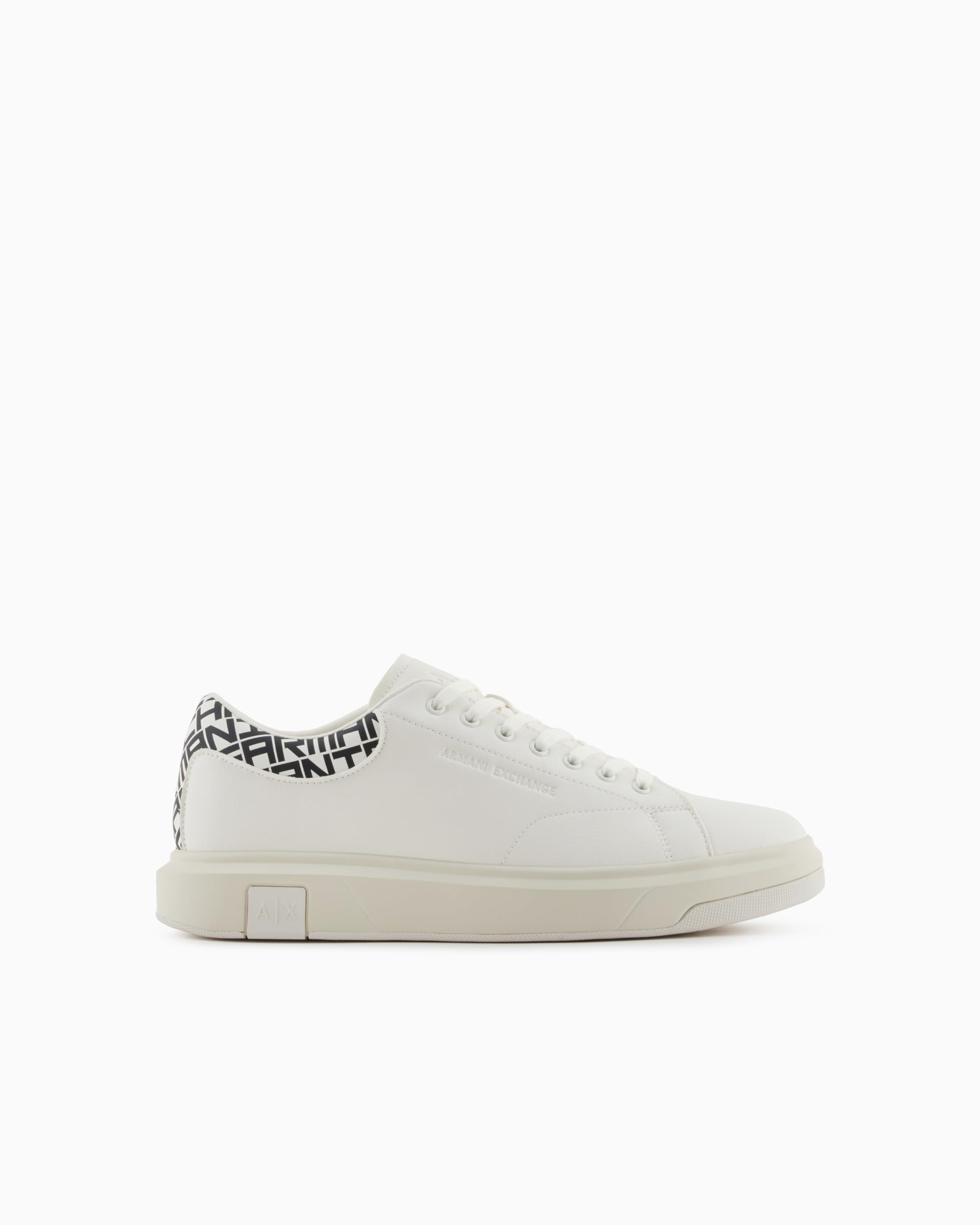 Armani Exchange ActionLeather,sidelogo,Laceup, Man Sneaker, Off White+Black,