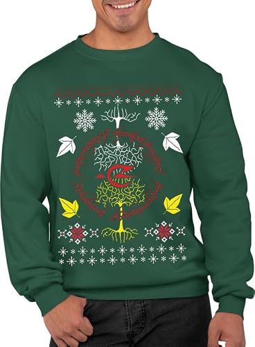 Image of Graphic Impact Power Rings Lord Printed Ugly Christmas Xmas Jumper Xmas Sweatshirt Adults Unisex Sweater Christmas (XL, Bottle Green)