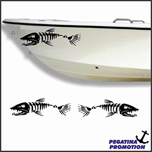 2 x Skelett Fische Gräte Typ 8 Aufkleber aus Hochleistungsfolie - viele Farben zur Auswahl - Angler Angelboot Sticker Boot Boote Beschriftung Bug Heck Fische Angeln Schlauchboot Nautic See Fischer