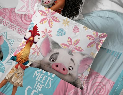 Image of Jay Franco Disney Moana Twin Comforter Set 5 Piece Kids Bedding for Girls | Bed in a Bag with Sheets and Sham, Pua and Hei Hei, Super Soft Microfiber, Machine Washable, All Season (Officially Licensed)