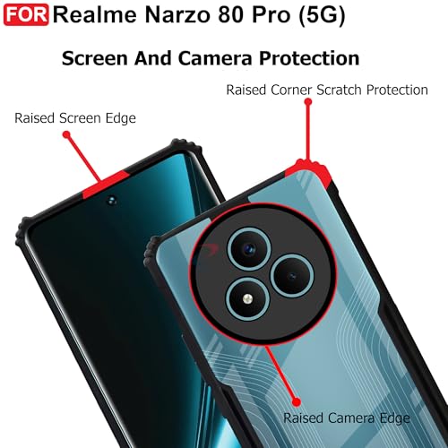 Image of CEDO Backcover for Realme Narzo 80 Pro (5G) | Camera Protection Shockproof Bumper-Edge | Acrylic Crystal Clear 360 Degree Protection TPU+PC | Transparent Eagle Back Case Cover (Black)