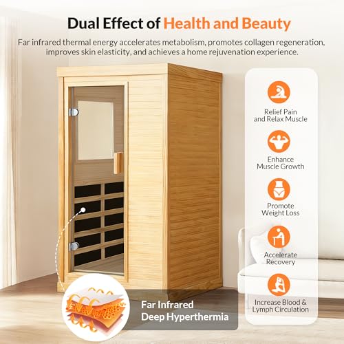 Image of OUTEXER Infrared Sauna Home Sauna Spa Room Chilean Pine Wood 1200W Indoor Saunas Low EMF 110V with 7 Color Light