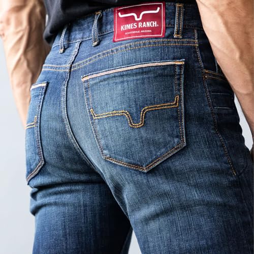 Kimes Ranch Men's Roger Casual Western Cowboy Classic Mid Low Rise Slim Fit & Boot Cut Blue Denim Jeans3