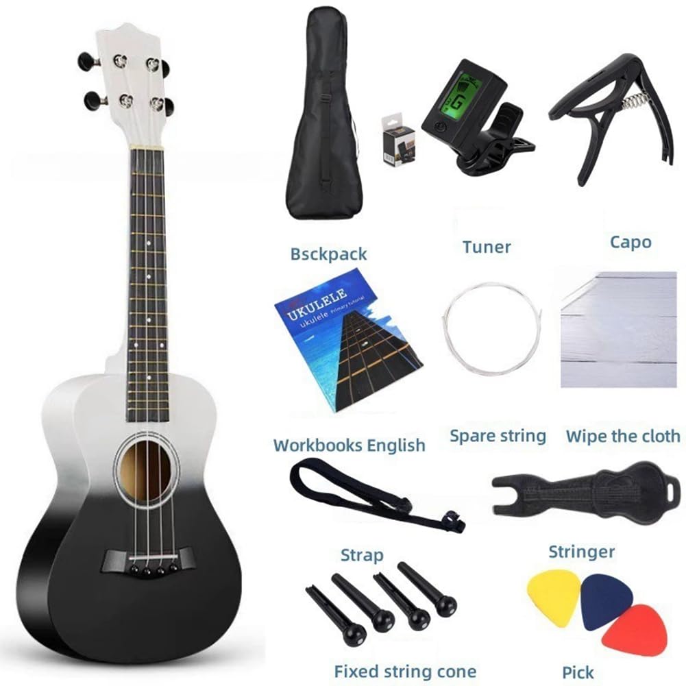 Guitarra de Madera de Dos Tonos de 23 Pulgadas. Ukelele de Cuatro Cuerdas. Guitarra para Principiantes. Guitarra de Madera con Degradado de Dos Colores A