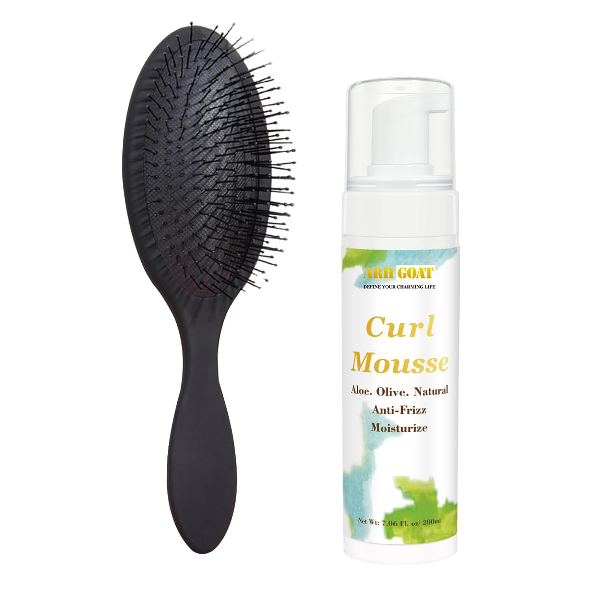 ARHGOAT Coconut & Aloe Hair Mousse for Curl, Curls Foam for Frizz Control & Wavy Define, 7.06oz, with Professional Hair brush Air Cushion Massage for Hair Growth and Styling, Smoothing Hair
