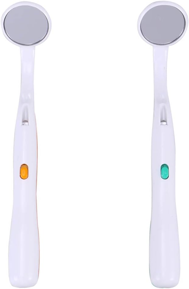 SUPVOX Espejo Dental Oral con luz LED Para Inspeccionar los Dientes y la Boca Cuidado Dental (Verde Naranja) 2 Unidades