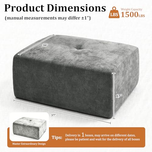 Image of 37 inch Oversized Boneless Couch, Comfort Cloud Sectional Couches for Living Room, Modular Sofa High Back & Extra Deep Seat, No Assembly, Soft Chenille Fabric (Dark Grey, 37 inch-Single Ottoman)